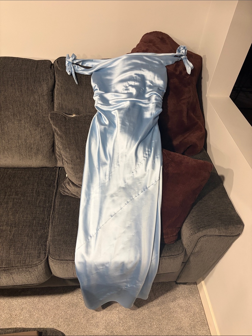 Billy J Satin Tie-Shoulder Slip Dress - Light Blue